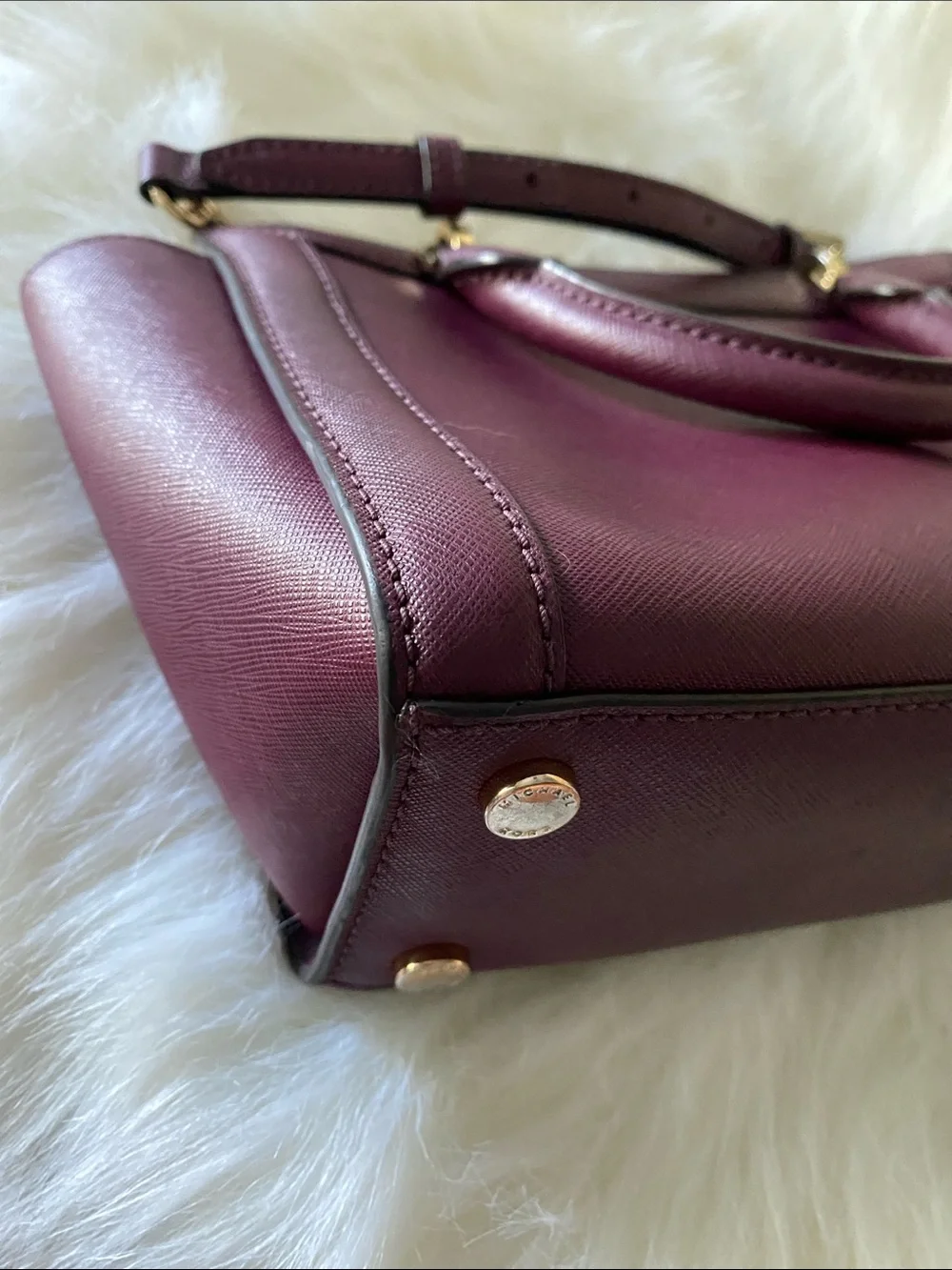 Michael Kors Small Tina Top Zip Messenger Satchel/ Shoulder Bag in Plum and Gold